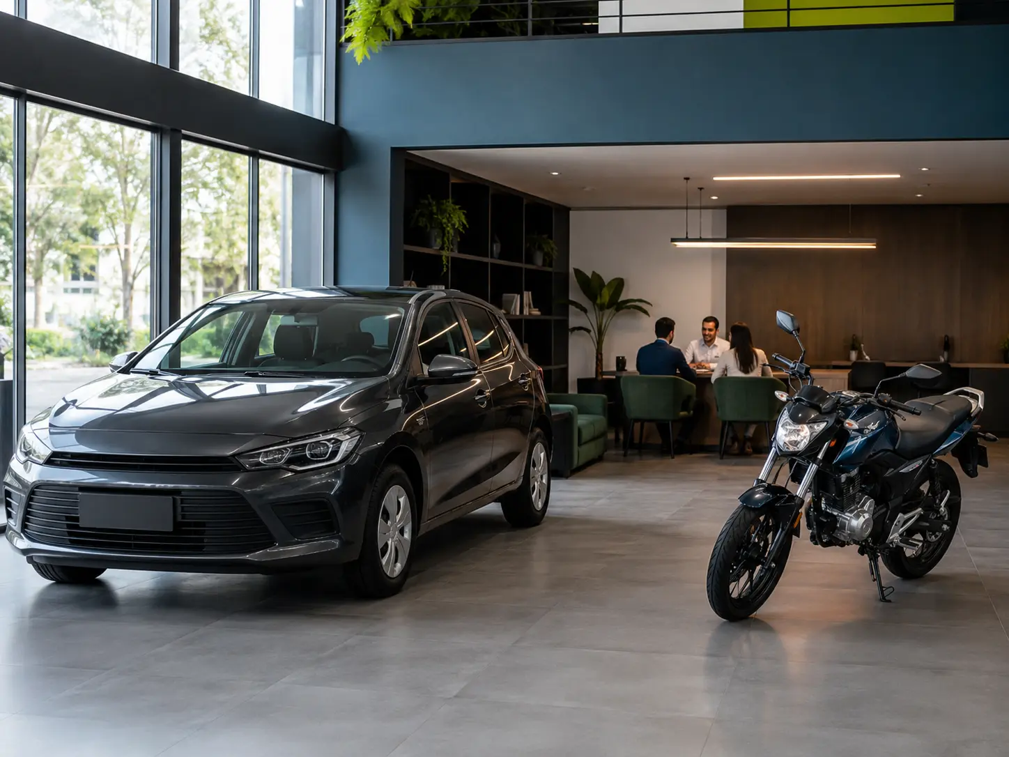 Carro e motocicleta disponíveis para financiamento